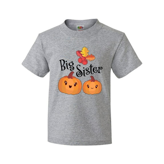 Inktastic Big Sister Pumpkins with Fall Leaves Youth T-Shirt