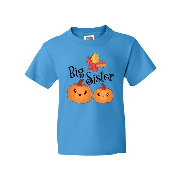 Inktastic Big Sister Pumpkins with Fall Leaves Youth T-Shirt