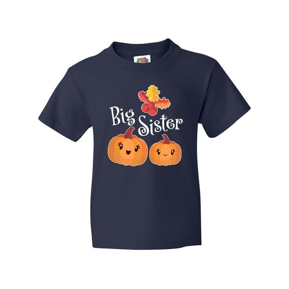 Inktastic Big Sister Pumpkins with Fall Leaves Youth T-Shirt