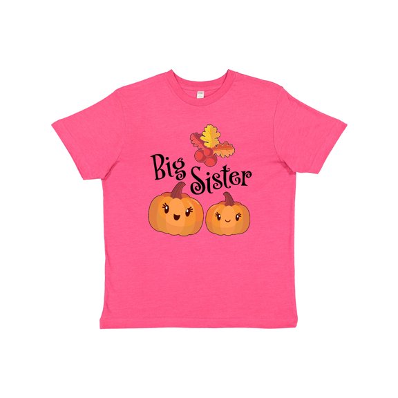 Inktastic Big Sister Pumpkins with Fall Leaves Youth T-Shirt