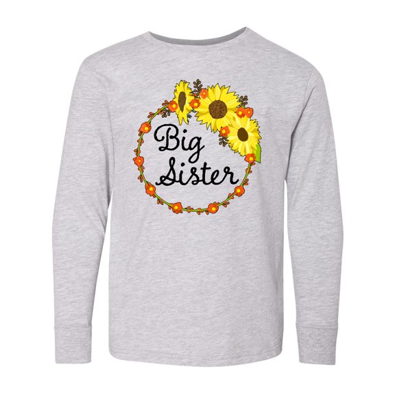 Inktastic Big Sister Sunflower Wreath Long Sleeve Youth T-Shirt