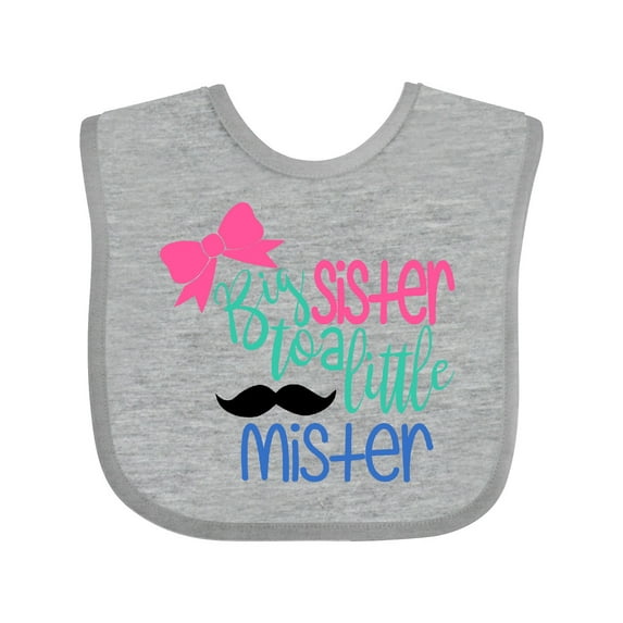 Inktastic Big Sister to a Little Mister Bow and Mustache Girls Baby Bib