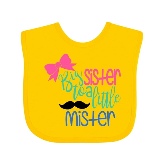 Inktastic Big Sister to a Little Mister Bow and Mustache Girls Baby Bib