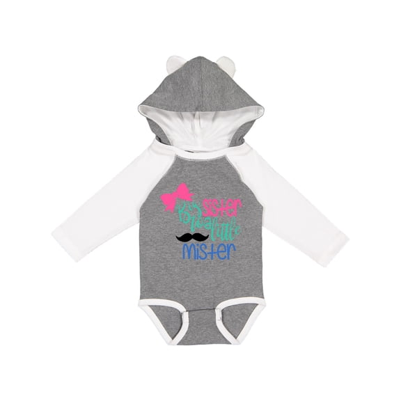 Inktastic Big Sister to a Little Mister Bow and Mustache Girls Long Sleeve Baby Bodysuit