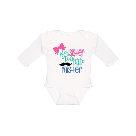 Inktastic Big Sister to a Little Mister Bow and Mustache Girls Long Sleeve Baby Bodysuit