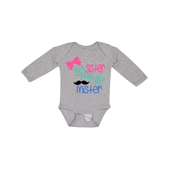 Inktastic Big Sister to a Little Mister Bow and Mustache Girls Long Sleeve Baby Bodysuit