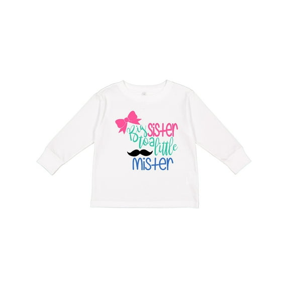 Inktastic Big Sister to a Little Mister Bow and Mustache Girls Long Sleeve Toddler T-Shirt