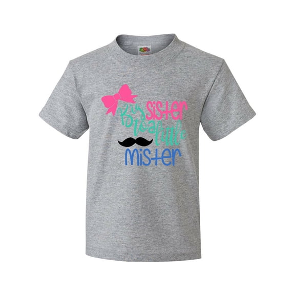 Inktastic Big Sister to a Little Mister Bow and Mustache Youth T-Shirt