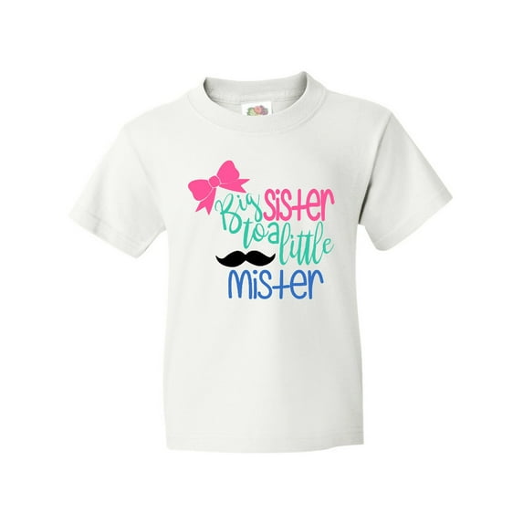 Inktastic Big Sister to a Little Mister Bow and Mustache Youth T-Shirt