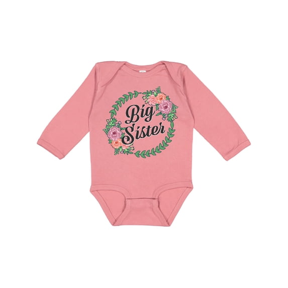 Inktastic Big Sister with Flower Circle Girls Long Sleeve Baby Bodysuit