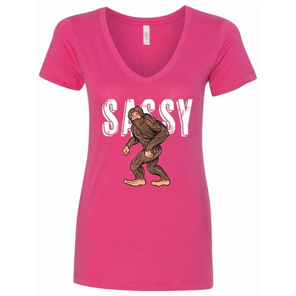 Inktastic Bigfoot Sassy Happy Sasquatch Women's V-Neck T-Shirt