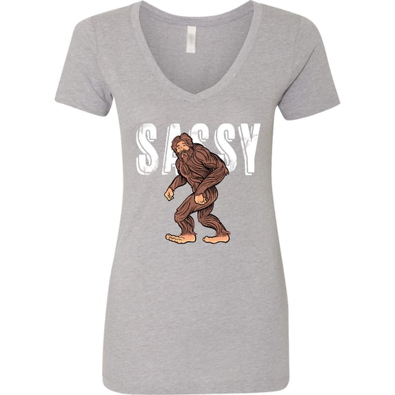 Inktastic Bigfoot Sassy Happy Sasquatch Women's V-Neck T-Shirt