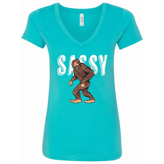 Inktastic Bigfoot Sassy Happy Sasquatch Women's V-Neck T-Shirt