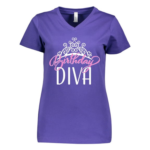 Inktastic Birthday Diva in Pink with Tiara Women's V-Neck T-Shirt
