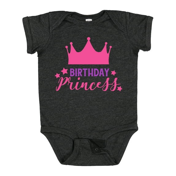 Inktastic Birthday Princess, Crown, Stars - Pink Purple Girls Baby Bodysuit