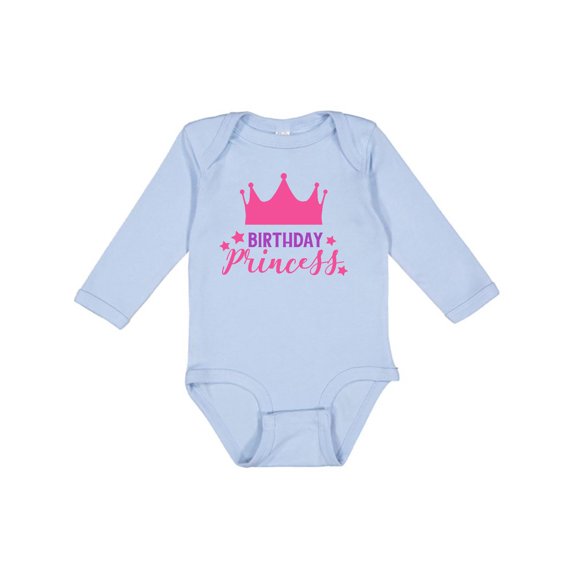 Inktastic Birthday Princess, Crown, Stars - Pink Purple Girls Long Sleeve Baby Bodysuit