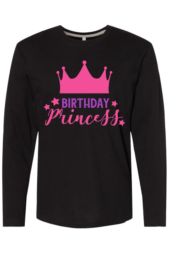 Birthday Princess, Crown, Stars - Pink Purple Long Sleeve T-Shirt