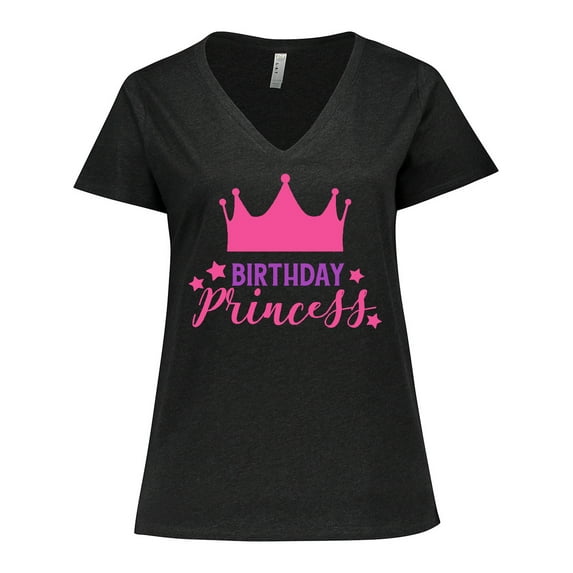 Inktastic Birthday Princess, Little Princess, Crown, Stars Women's Plus Size V-Neck T-Shirt
