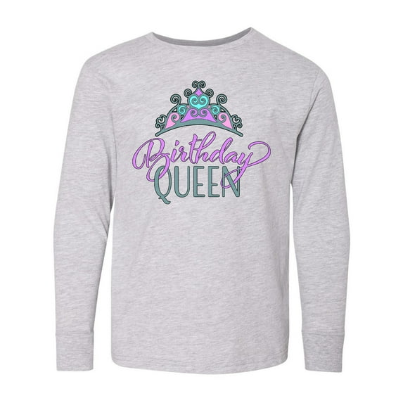 Inktastic Birthday Queen with Pink and Purple Tiara Long Sleeve Youth T-Shirt