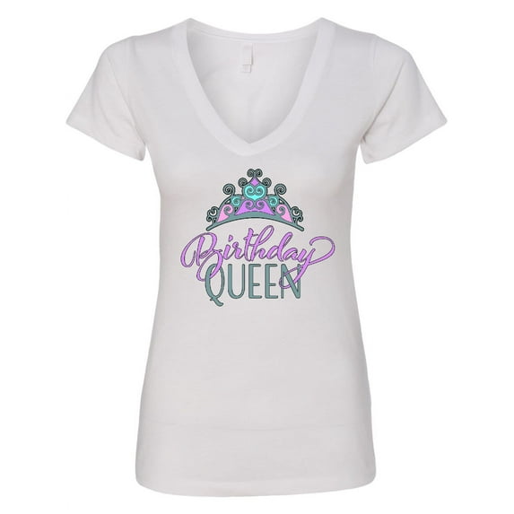 Inktastic Birthday Queen with Pink and Purple Tiara Women's V-Neck T-Shirt