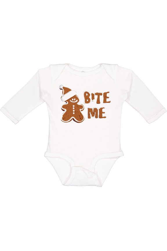 Bite Me Gingerbread Boys or Girls Long Sleeve Baby Bodysuit