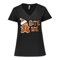 thumbnail image 1 of Inktastic Bite Me Gingerbread Women's Plus Size V-Neck T-Shirt, 1 of 5