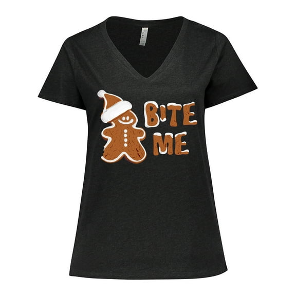 Inktastic Bite Me Gingerbread Women's Plus Size V-Neck T-Shirt