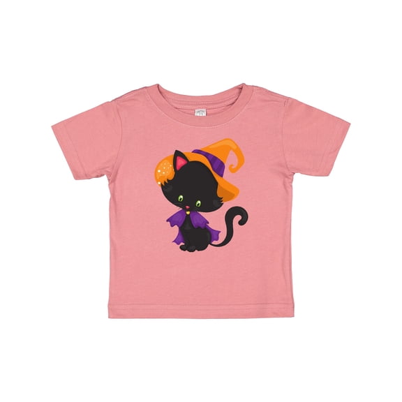 Inktastic Black Cat, Cat Wearing Witch Hat, Halloween Boys or Girls Baby T-Shirt