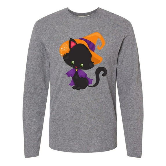 Inktastic Black Cat, Cat Wearing Witch Hat, Halloween Long Sleeve T-Shirt