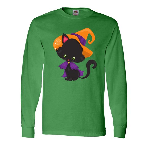Inktastic Black Cat, Cat Wearing Witch Hat, Halloween Long Sleeve T-Shirt