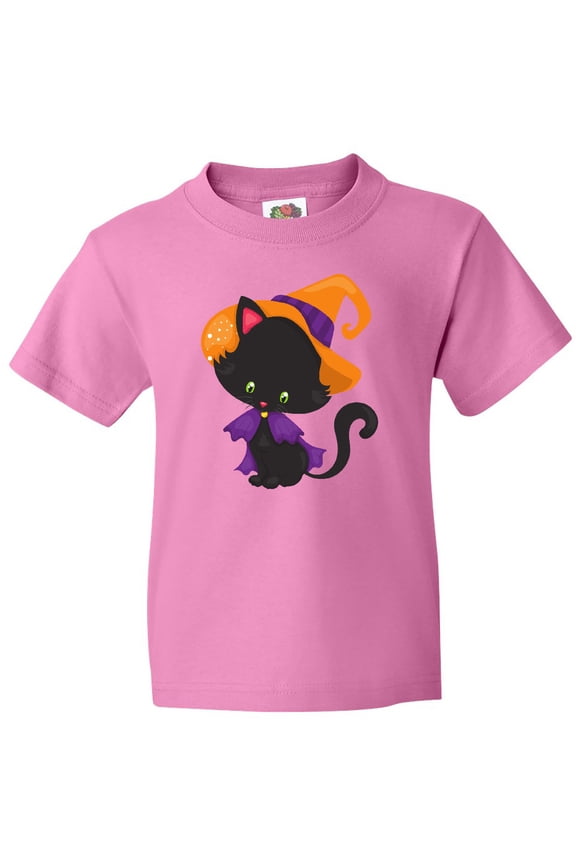 Black Cat, Cat Wearing Witch Hat, Halloween Youth T-Shirt
