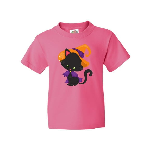 Inktastic Black Cat, Cat Wearing Witch Hat, Halloween Youth T-Shirt