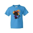 thumbnail image 1 of Inktastic Black Cat, Cat Wearing Witch Hat, Halloween Youth T-Shirt, 1 of 5