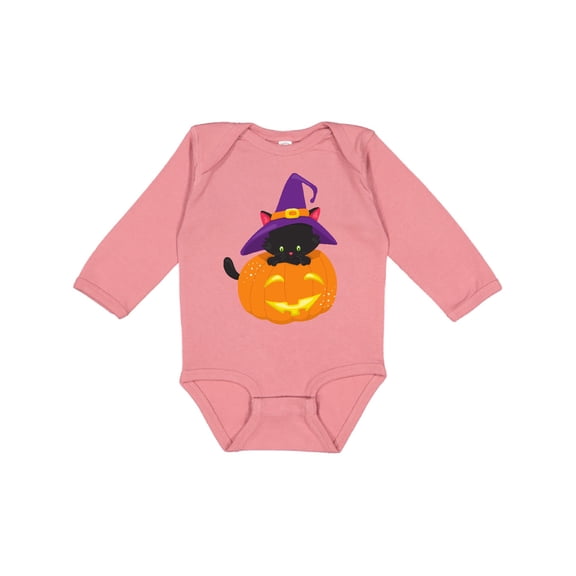 Inktastic Black Cat, Pumpkin, Cat With Witch Hat, Halloween Boys or Girls Long Sleeve Baby Bodysuit