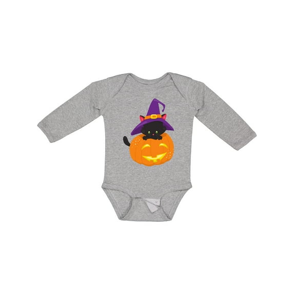 Inktastic Black Cat, Pumpkin, Cat With Witch Hat, Halloween Boys or Girls Long Sleeve Baby Bodysuit