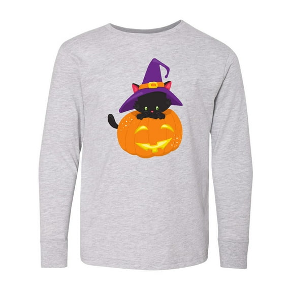 Inktastic Black Cat, Pumpkin, Cat With Witch Hat, Halloween Long Sleeve Youth T-Shirt