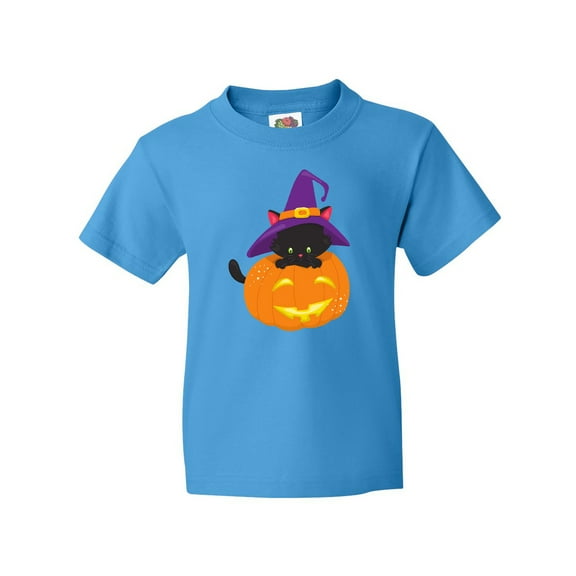 Inktastic Black Cat, Pumpkin, Cat With Witch Hat, Halloween Youth T-Shirt