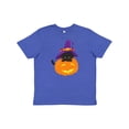 thumbnail image 1 of Inktastic Black Cat, Pumpkin, Cat With Witch Hat, Halloween Youth T-Shirt, 1 of 5