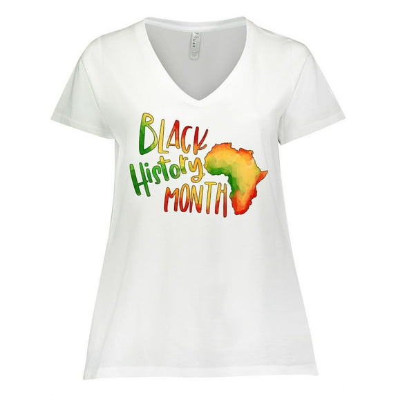 Inktastic Black History Month Africa in Red Yellow and Green Women's Plus Size V-Neck T-Shirt