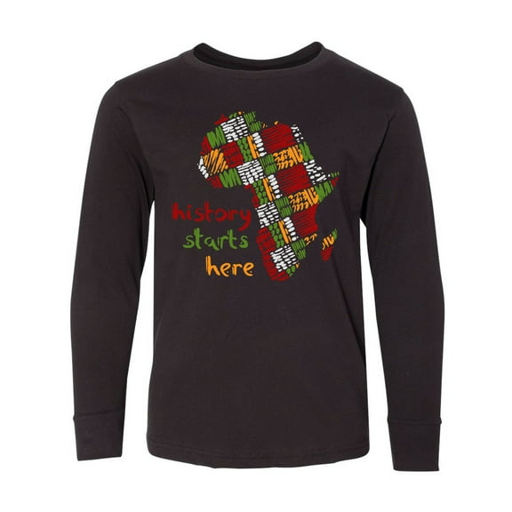 Inktastic Black History Month History Starts Here African Fabric Print Long Sleeve Youth T-Shirt