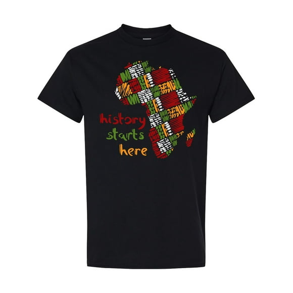 Inktastic Black History Month History Starts Here African Fabric Print T-Shirt