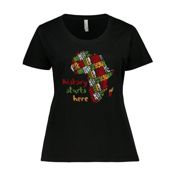 Inktastic Black History Month History Starts Here African Fabric Print Women's Plus Size T-Shirt