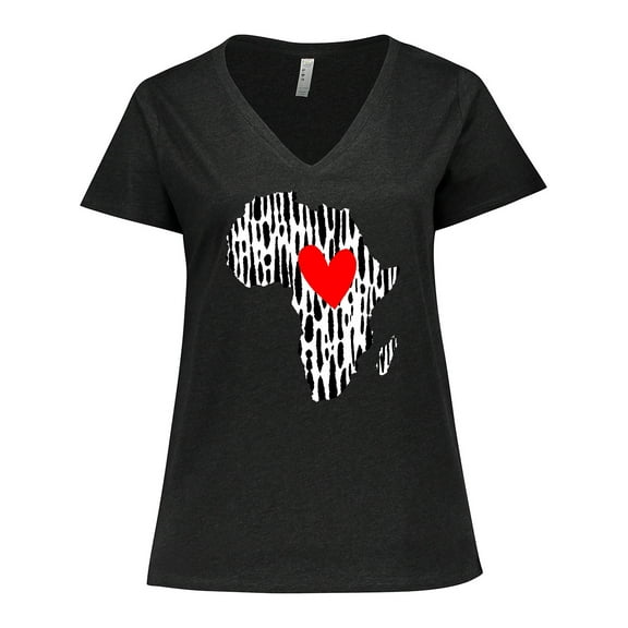 Inktastic Black History Month Ink Print African Heart Women's Plus Size V-Neck T-Shirt