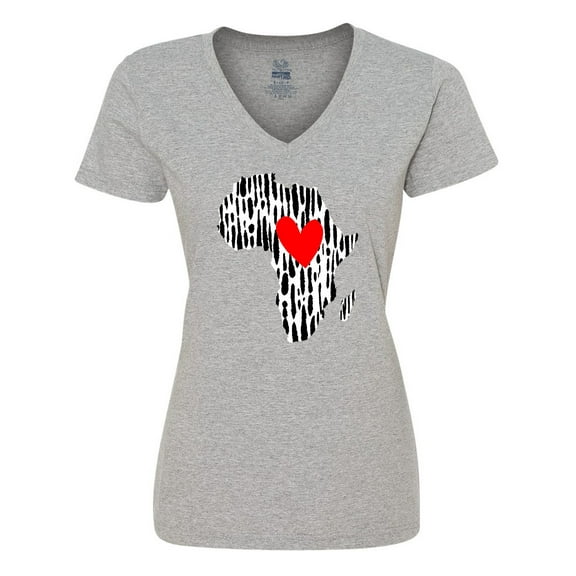 Inktastic Black History Month Ink Print African Heart Women's V-Neck T-Shirt