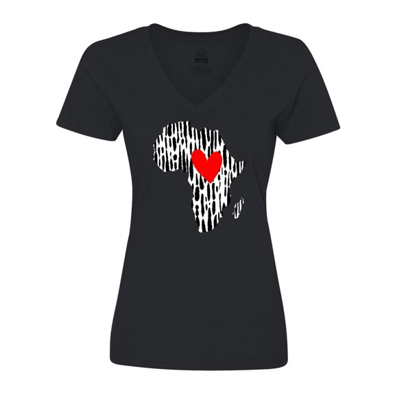Inktastic Black History Month Ink Print African Heart Women's V-Neck T-Shirt