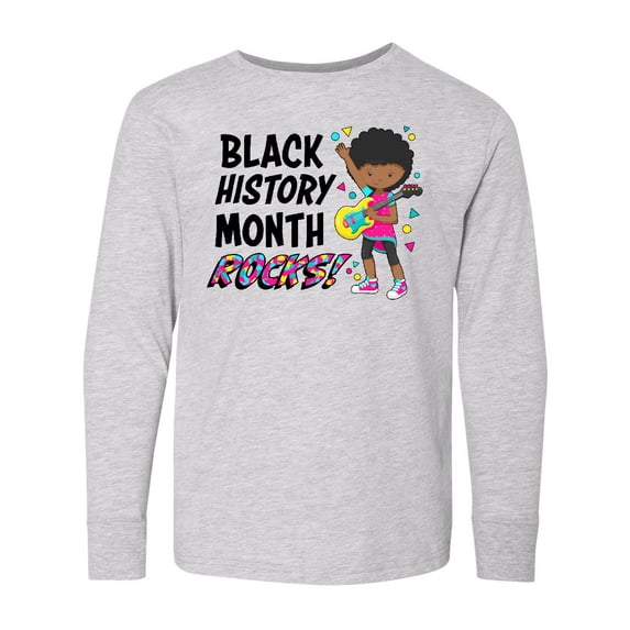 Inktastic Black History Month Rocks- Girl with Guitar Long Sleeve Youth T-Shirt