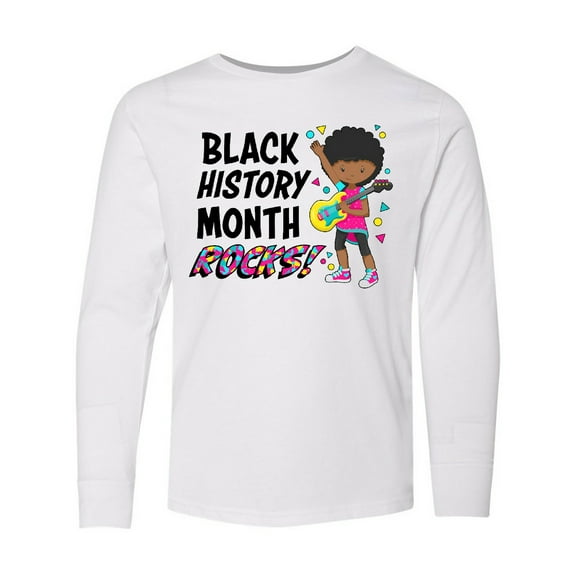 Inktastic Black History Month Rocks- Girl with Guitar Long Sleeve Youth T-Shirt