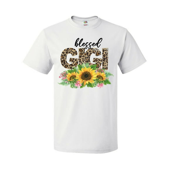 Inktastic Blessed Gigi Distressed Leopard Print and Sunflowers T-Shirt