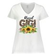 thumbnail image 1 of Inktastic Blessed Gigi Distressed Leopard Print and Sunflowers Women's Plus Size V-Neck T-Shirt, 1 of 5