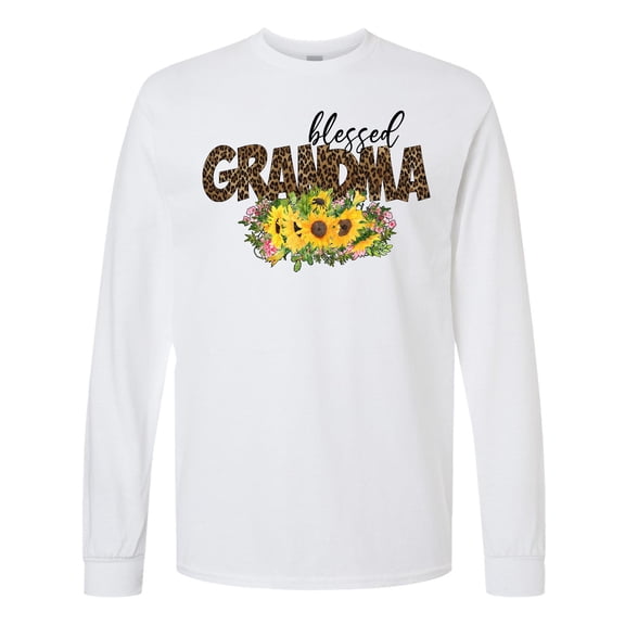 Inktastic Blessed Grandma Sunflowers and Leopard Print Long Sleeve T-Shirt